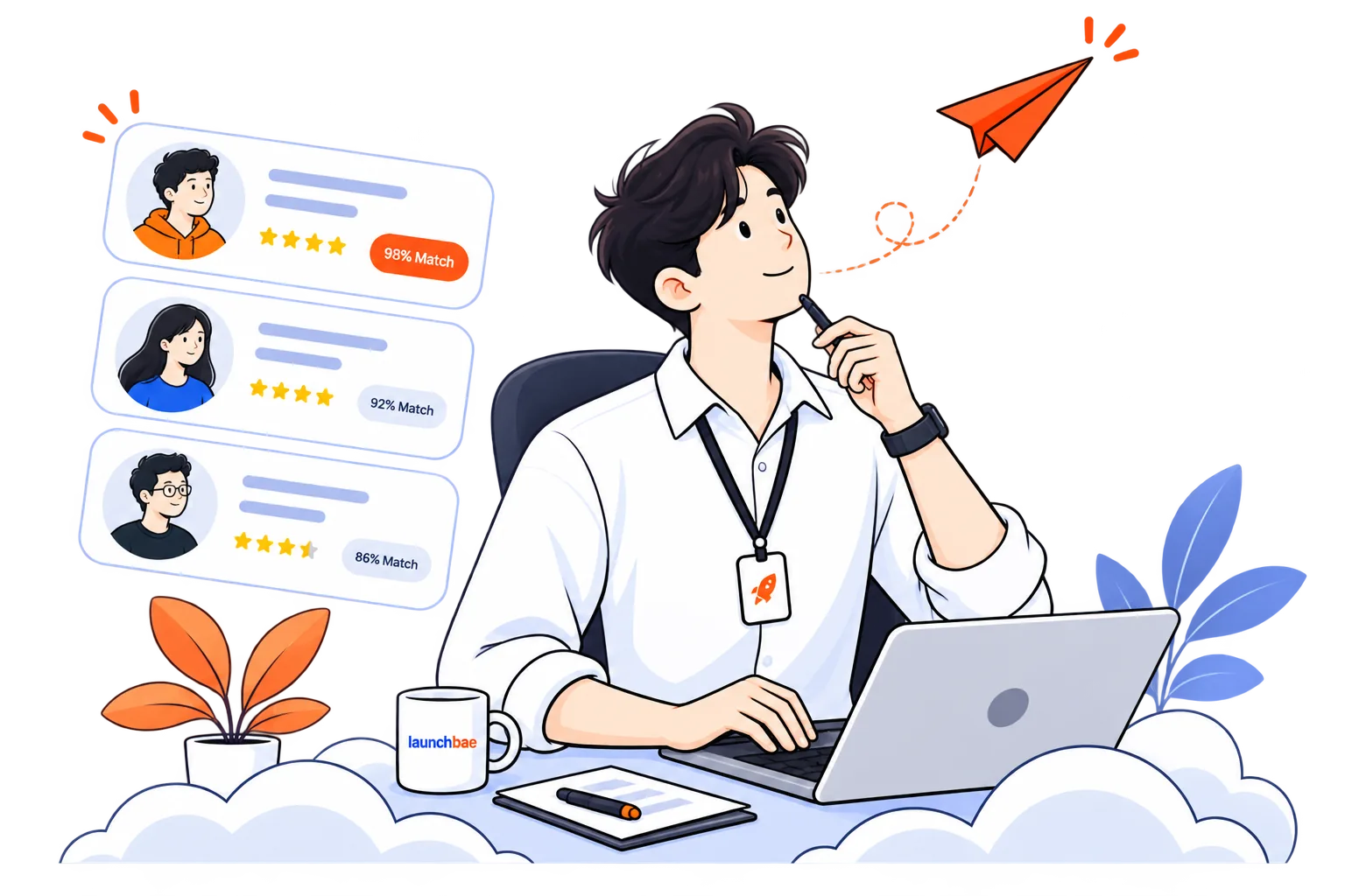 A recruiter reviewing AI-matched candidate profiles on LaunchBae
